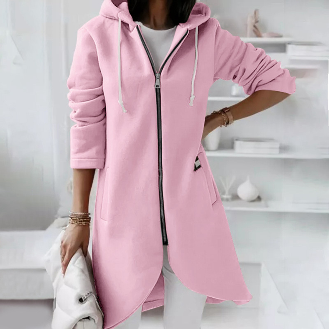 Damen - Langer Kapuzenpulli - Weichem Material - Zip-Up Design - Bequeme und stilvolle Freizeitkleidung