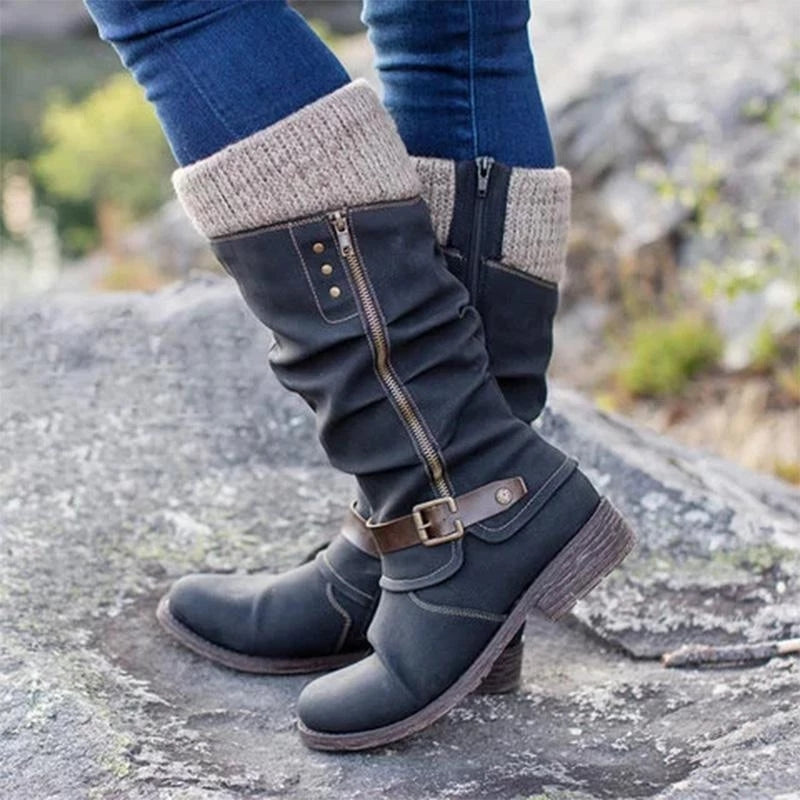 Damen - Bequeme Stiefel - flachem Absatz - Stylisches Design für den ganzen Tag