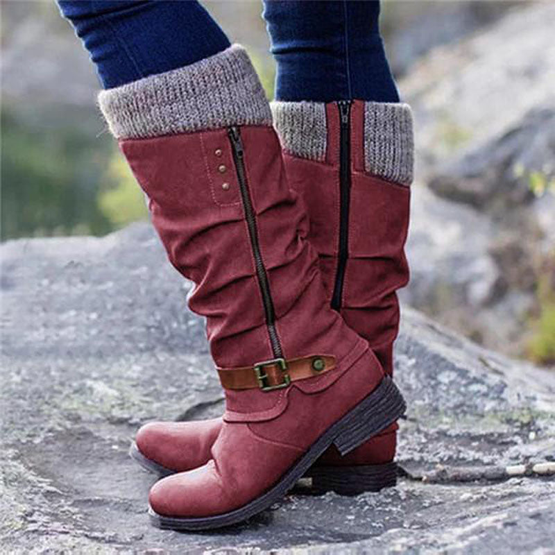 Damen - Bequeme Stiefel - flachem Absatz - Stylisches Design für den ganzen Tag