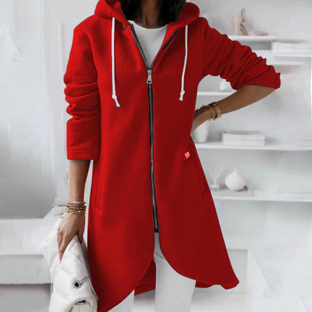 Damen - Langer Kapuzenpulli - Weichem Material - Zip-Up Design - Bequeme und stilvolle Freizeitkleidung
