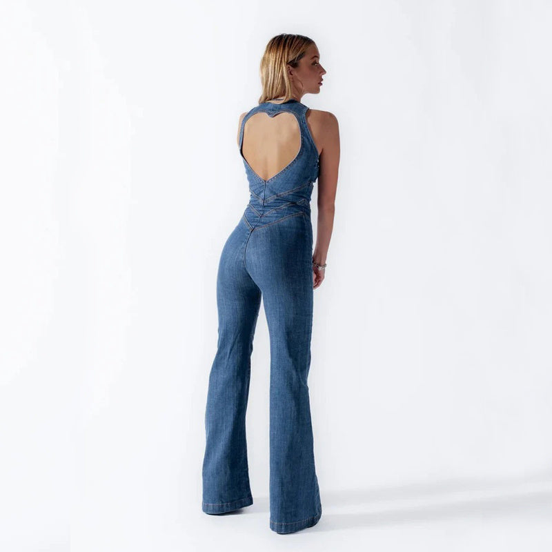 Damen - Denim-Overall - Herz-Rücken-Design - Stilvoller und Bequemer Overall für Jeden Anlass