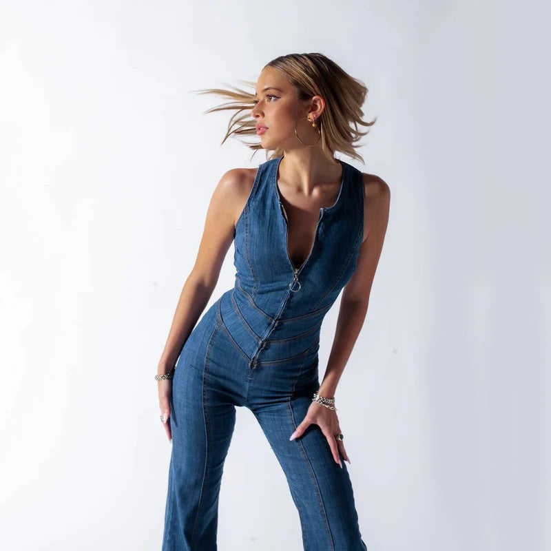 Damen - Denim-Overall - Herz-Rücken-Design - Stilvoller und Bequemer Overall für Jeden Anlass