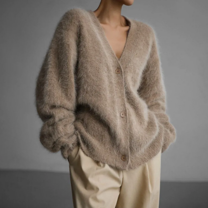 Damen - Übergroße Strickjacke - Weiches Mohair - Knopfverschluss - Gemütlicher Chic für jede Gelegenheit