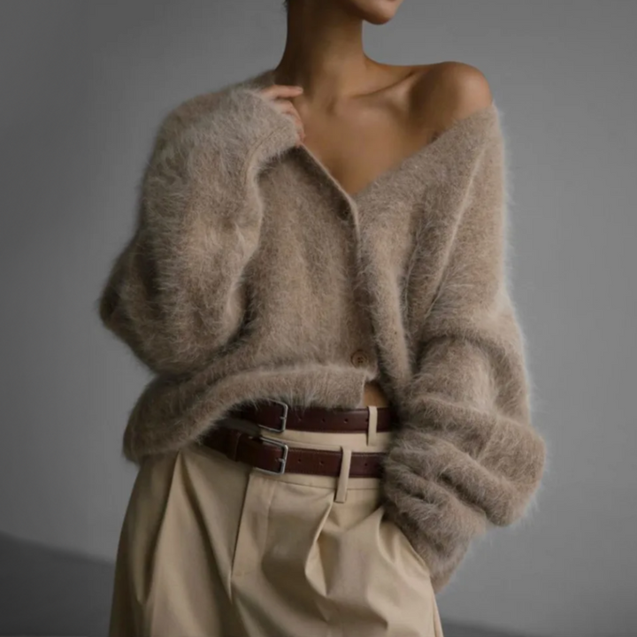 Damen - Übergroße Strickjacke - Weiches Mohair - Knopfverschluss - Gemütlicher Chic für jede Gelegenheit