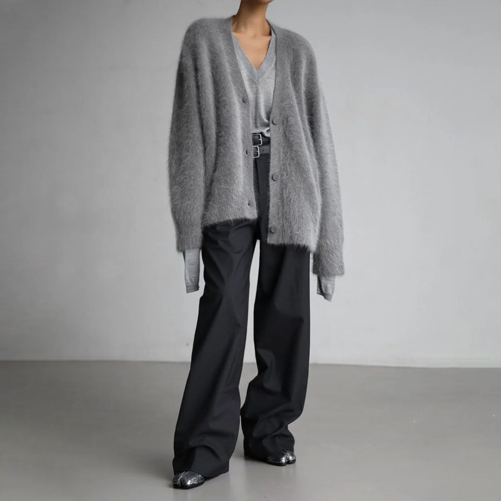 Damen - Übergroße Strickjacke - Weiches Mohair - Knopfverschluss - Gemütlicher Chic für jede Gelegenheit