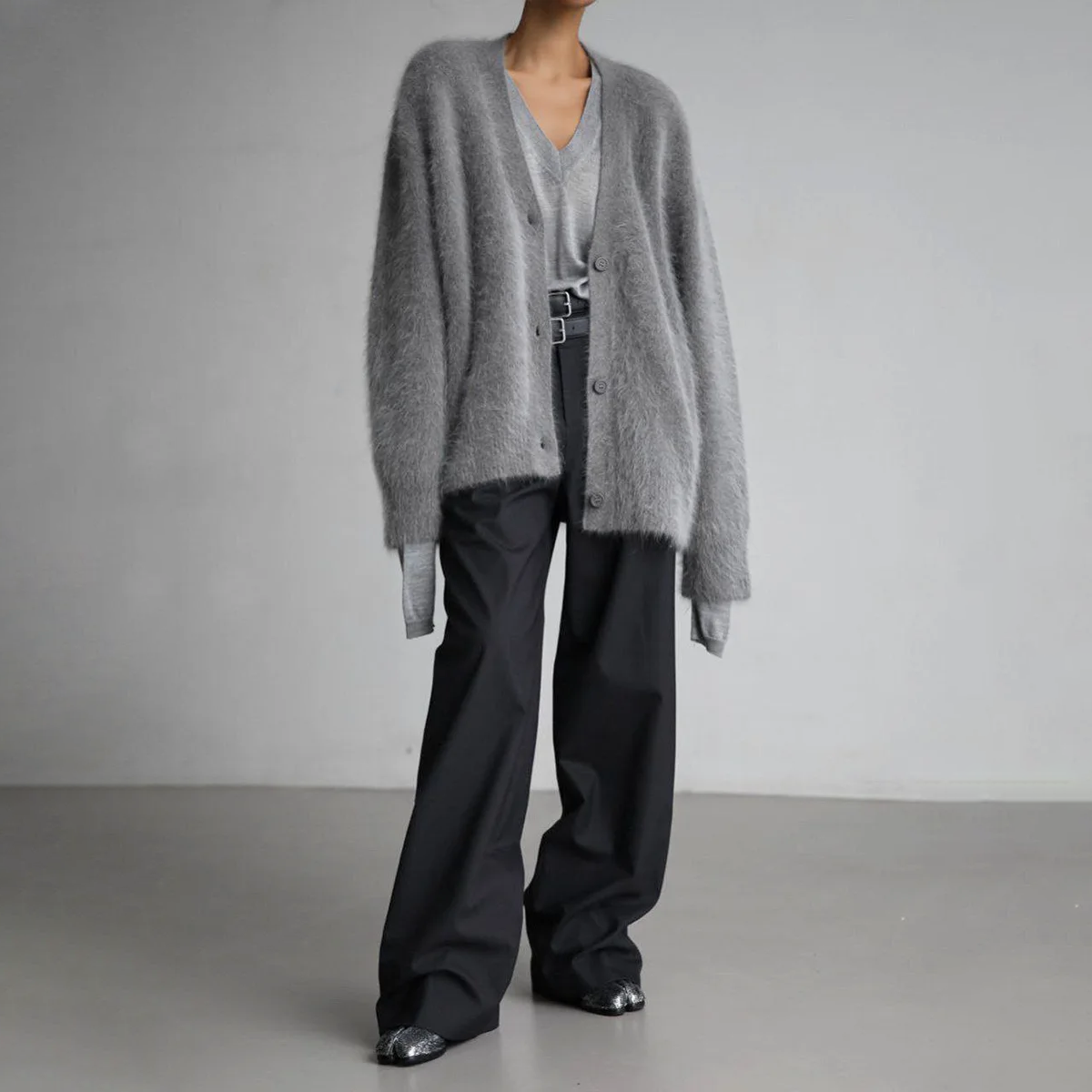 Damen - Übergroße Strickjacke - Weiches Mohair - Knopfverschluss - Gemütlicher Chic für jede Gelegenheit