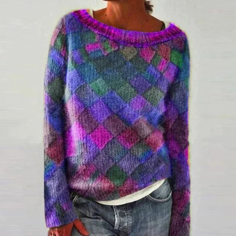 Damen - Buntes Langarmshirt - O-Ausschnitt - Bequem & vielseitig - Ideal für jeden Anlass