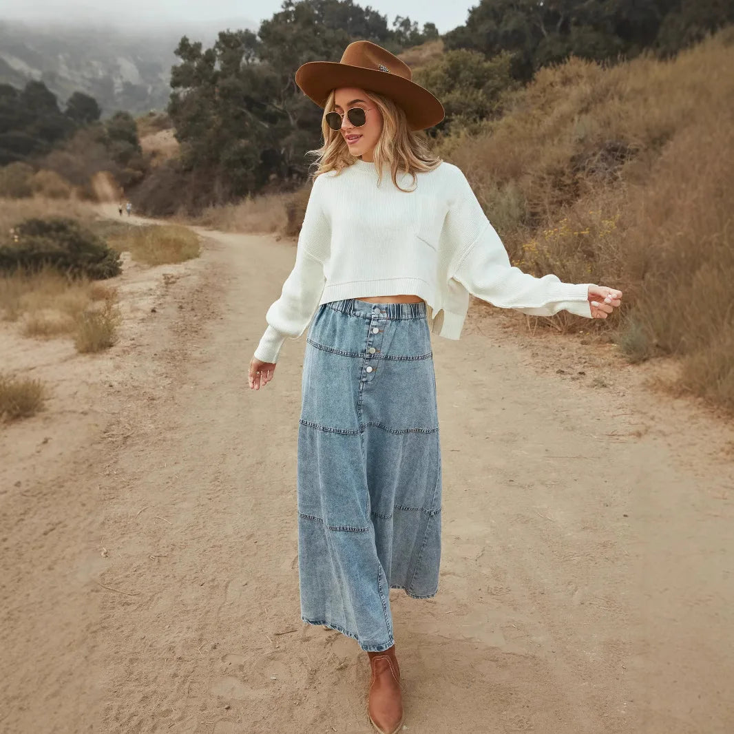 Damen - Boho Maxirock - Denim - Stilvoll, bequem & vielseitig für jeden Anlass