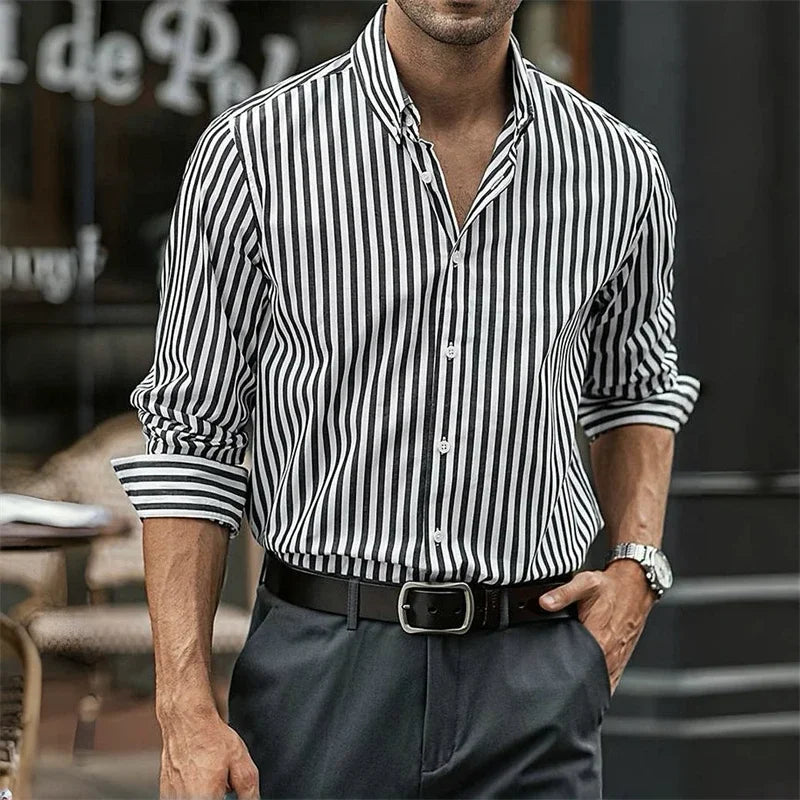 Herren - Button-Up Hemd - Baumwoll-Mischgewebe - Klassisches Design mit langen Ärmeln - Elegante Freizeit-Outfits