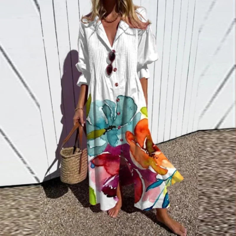 Damen - Boho Maxikleid - V-Ausschnitt - Stilvoll & Fließend - Ideal für Sommer-Events