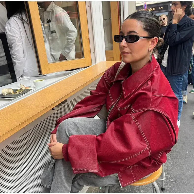 Evelynn | Übergroße lederbomberjacke