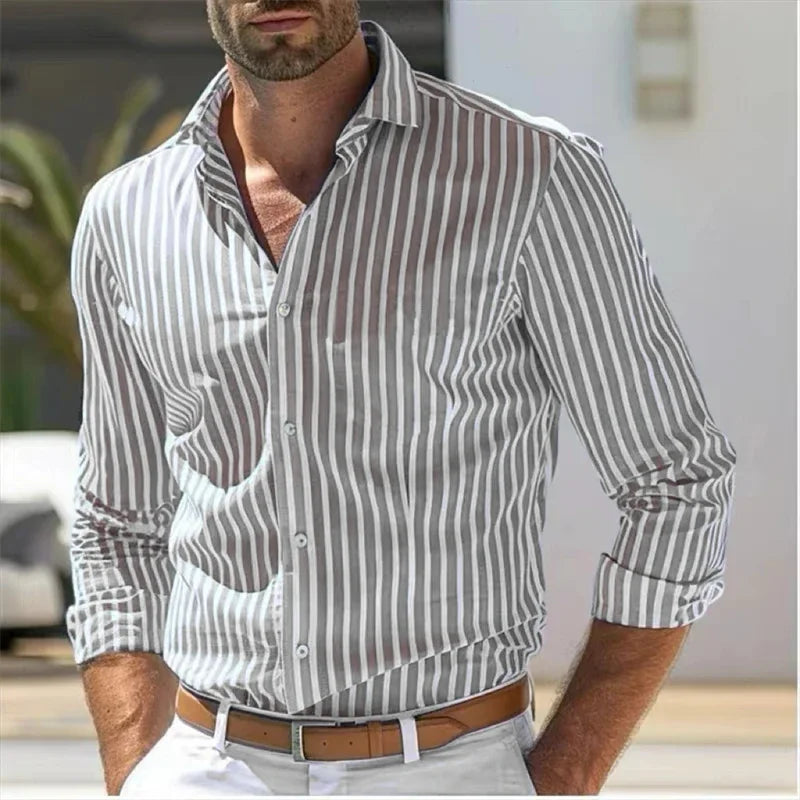 Herren - Button-Up Hemd - Baumwoll-Mischgewebe - Klassisches Design mit langen Ärmeln - Elegante Freizeit-Outfits