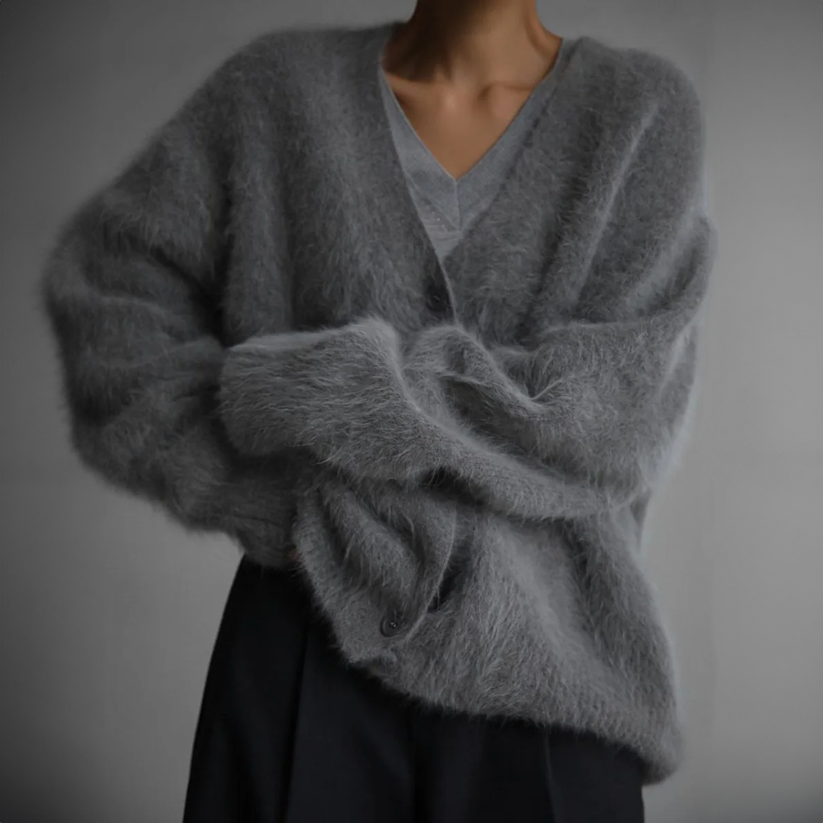 Damen - Übergroße Strickjacke - Weiches Mohair - Knopfverschluss - Gemütlicher Chic für jede Gelegenheit