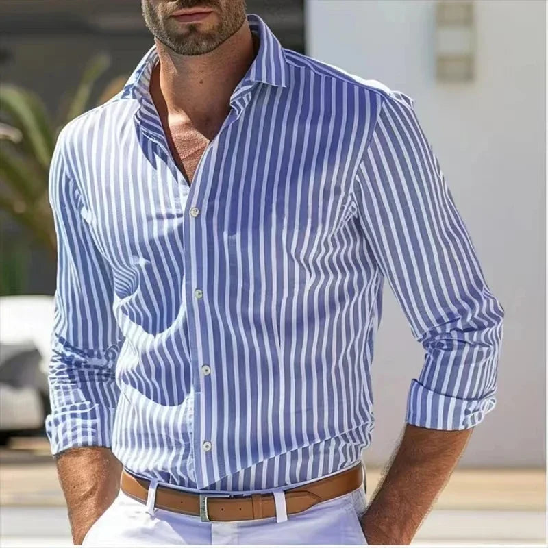 Herren - Button-Up Hemd - Baumwoll-Mischgewebe - Klassisches Design mit langen Ärmeln - Elegante Freizeit-Outfits