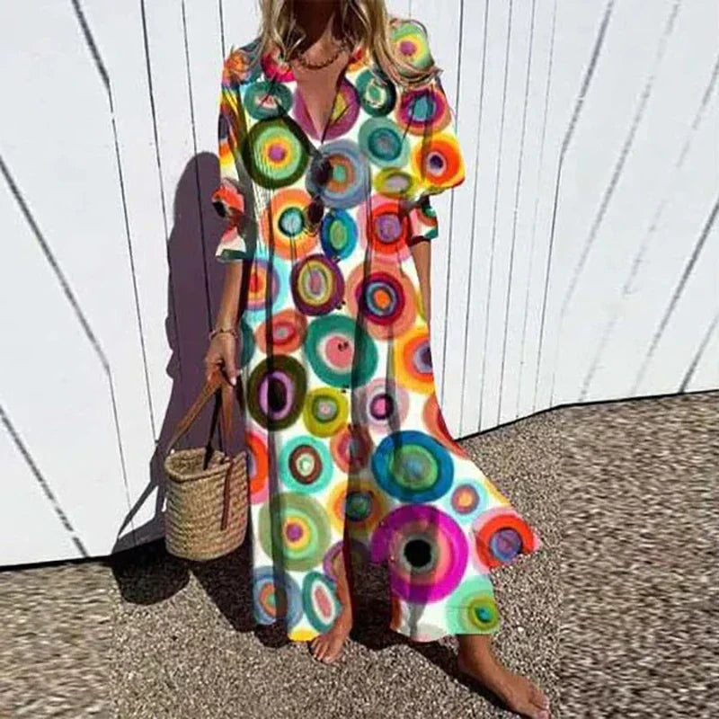 Damen - Boho Maxikleid - V-Ausschnitt - Stilvoll & Fließend - Ideal für Sommer-Events