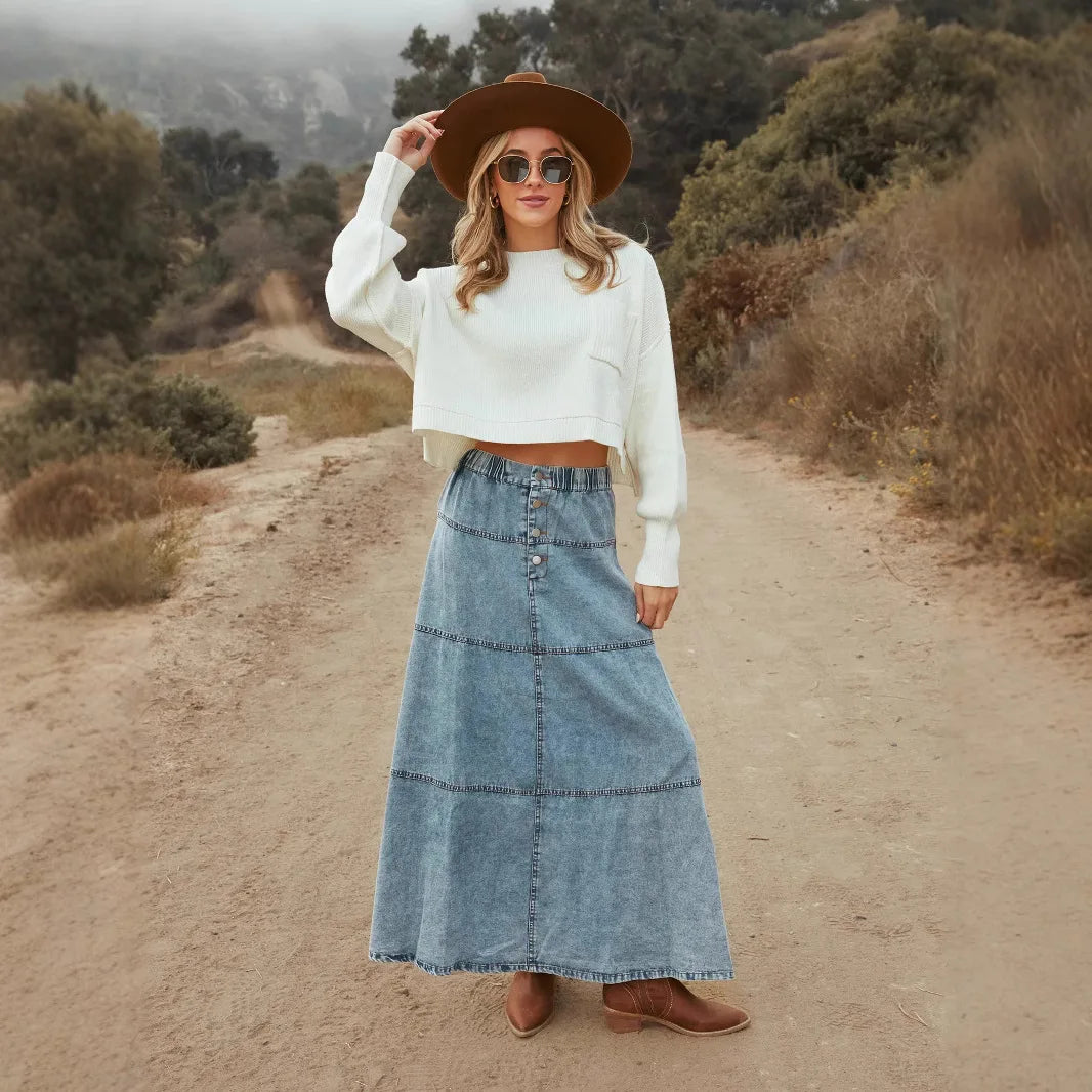Damen - Boho Maxirock - Denim - Stilvoll, bequem & vielseitig für jeden Anlass