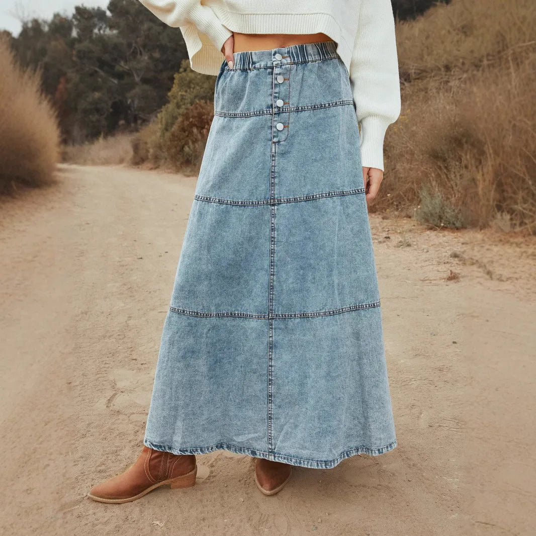 Damen - Boho Maxirock - Denim - Stilvoll, bequem & vielseitig für jeden Anlass