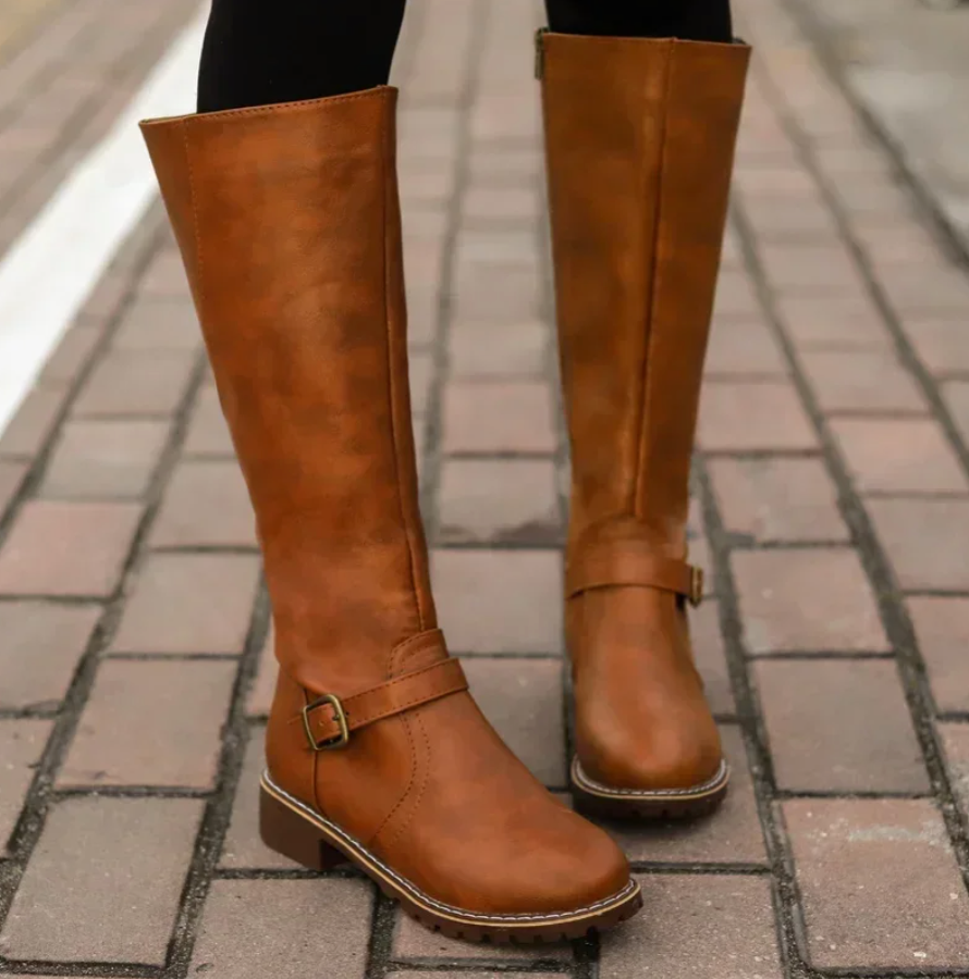 Damen - Trendige kniehohe Stiefel - Kunstleder  - Modische Schuhe für jeden Anlass