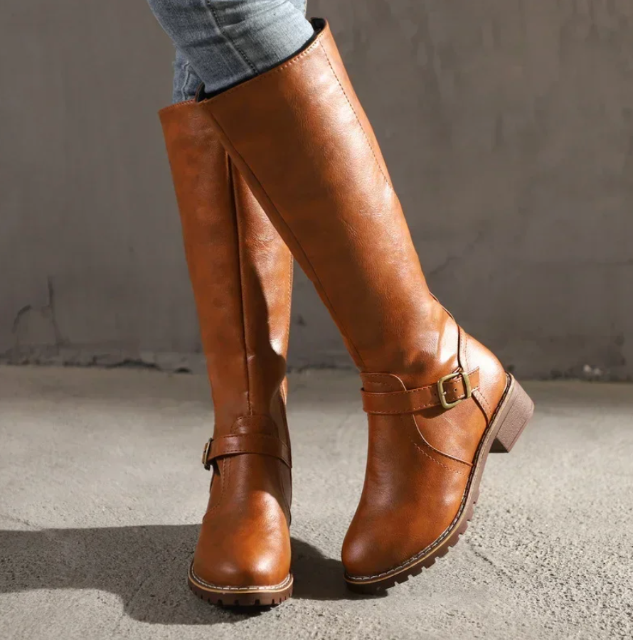 Damen - Trendige kniehohe Stiefel - Kunstleder  - Modische Schuhe für jeden Anlass