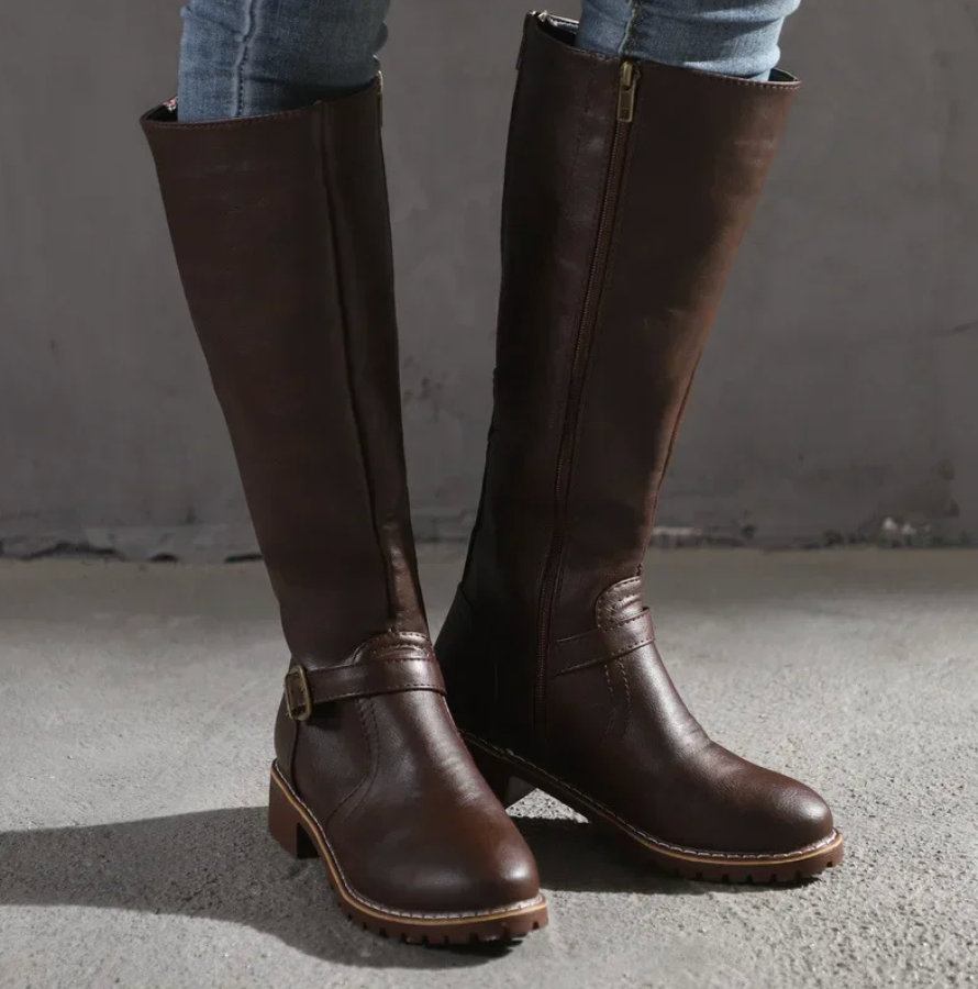 Damen - Trendige kniehohe Stiefel - Kunstleder  - Modische Schuhe für jeden Anlass