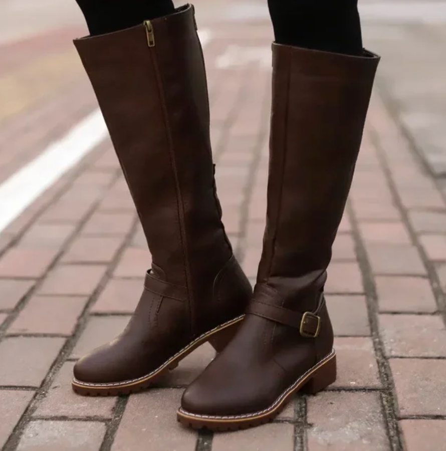 Damen - Trendige kniehohe Stiefel - Kunstleder  - Modische Schuhe für jeden Anlass
