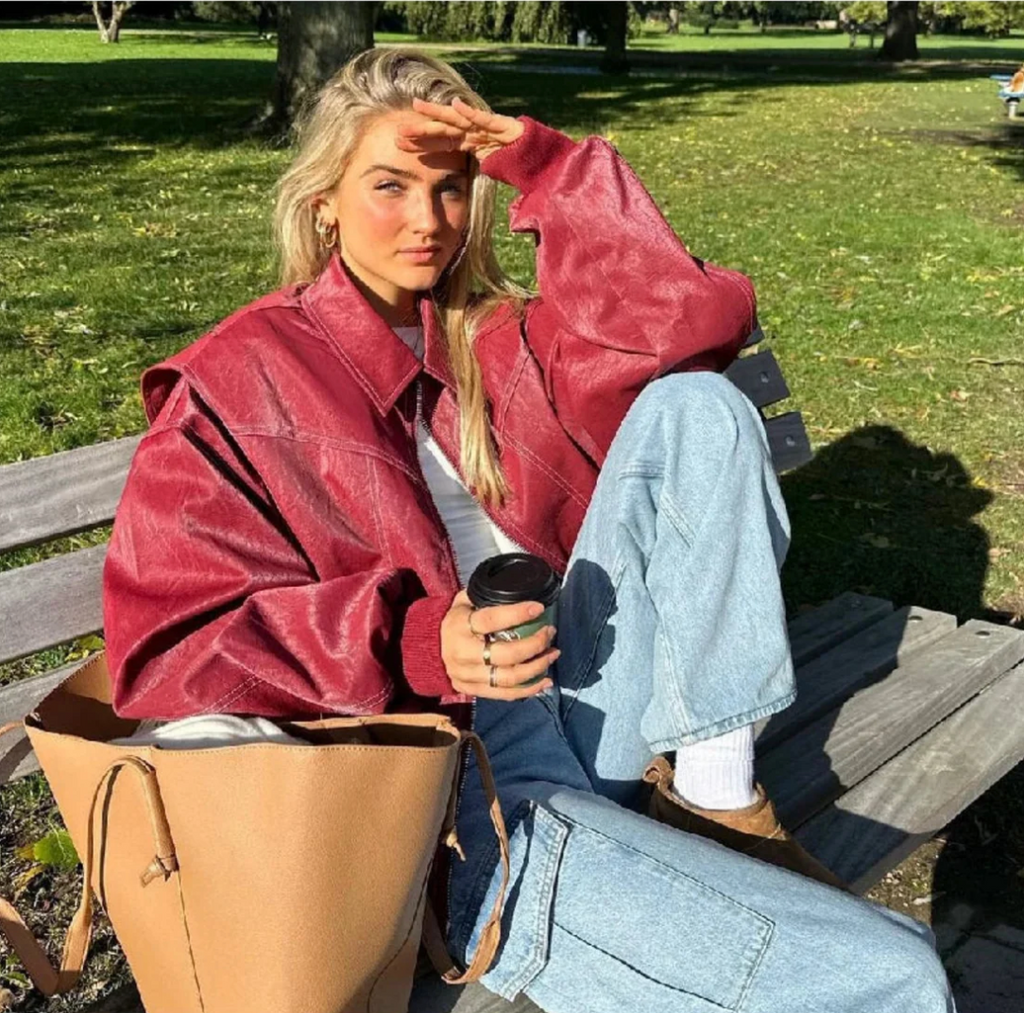 Evelynn | Übergroße lederbomberjacke
