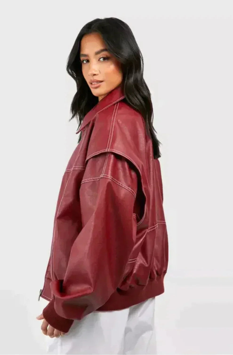Evelynn | Übergroße lederbomberjacke