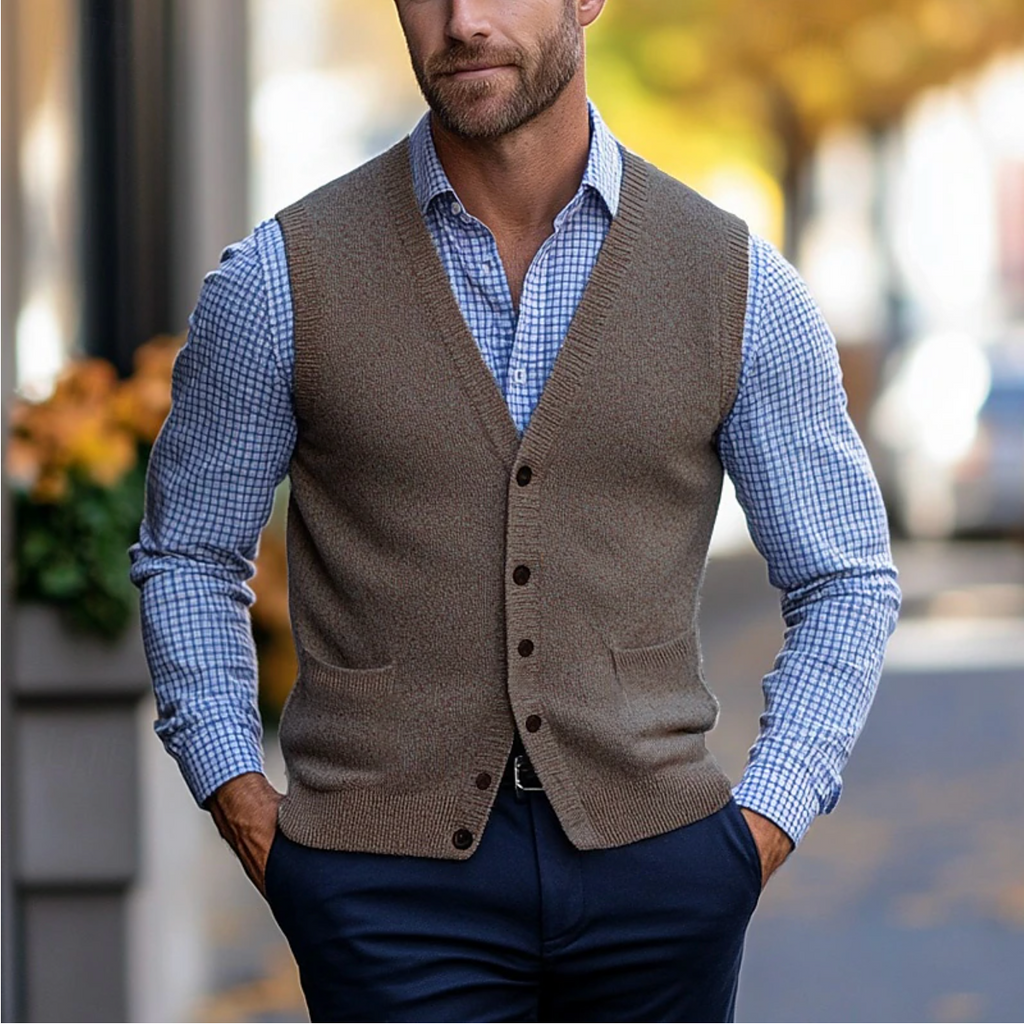 Herren - Stylische ärmellose Strickjacke - Weicher Strickstoff - Vielseitig für jeden Anlass