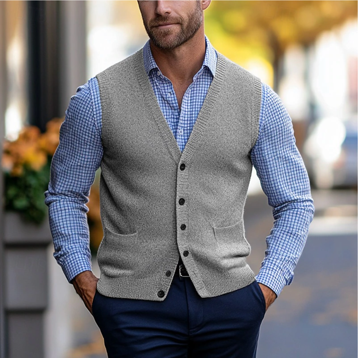 Herren - Stylische ärmellose Strickjacke - Weicher Strickstoff - Vielseitig für jeden Anlass