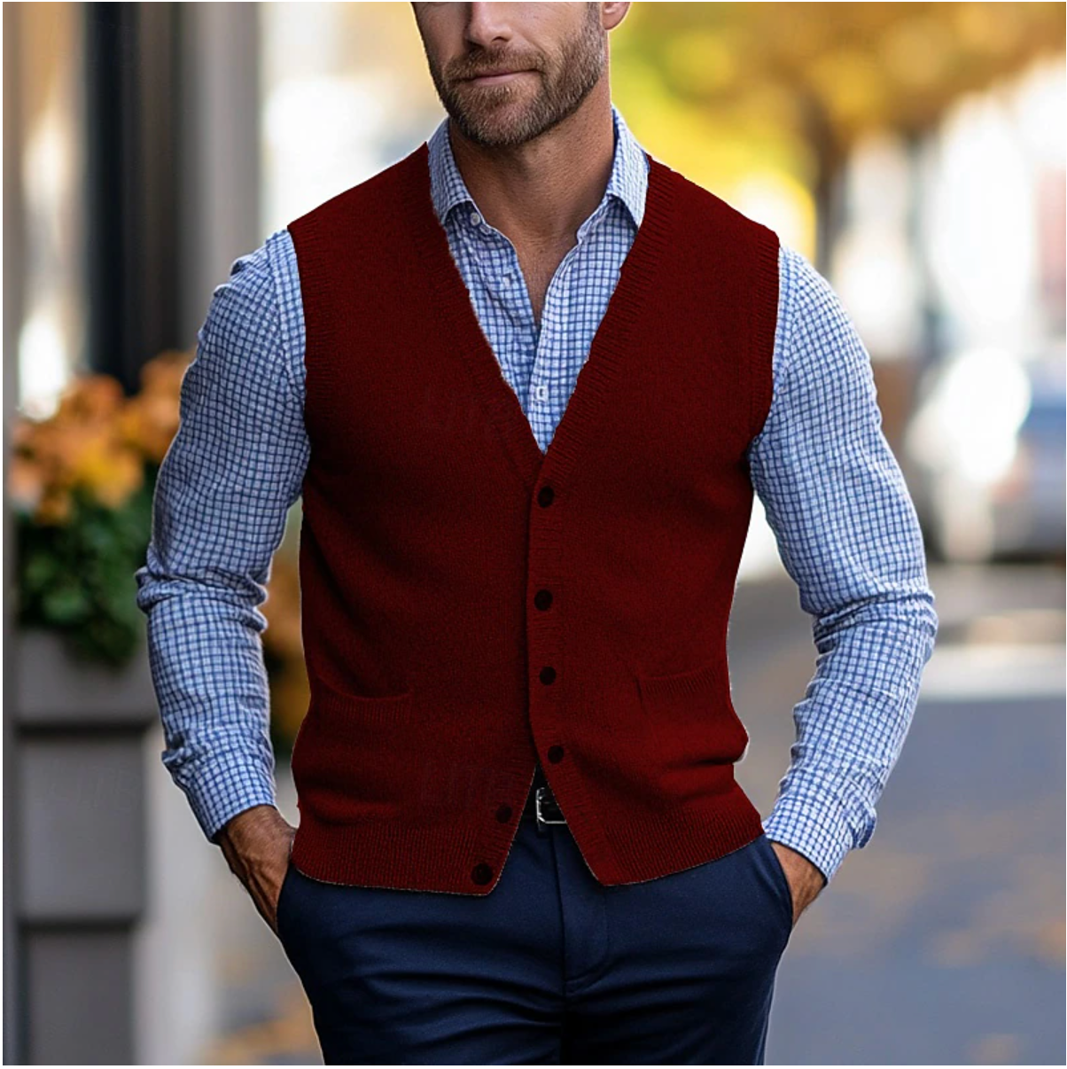 Herren - Stylische ärmellose Strickjacke - Weicher Strickstoff - Vielseitig für jeden Anlass