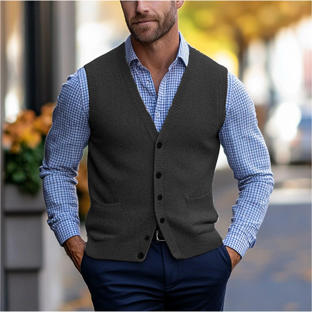 Herren - Stylische ärmellose Strickjacke - Weicher Strickstoff - Vielseitig für jeden Anlass