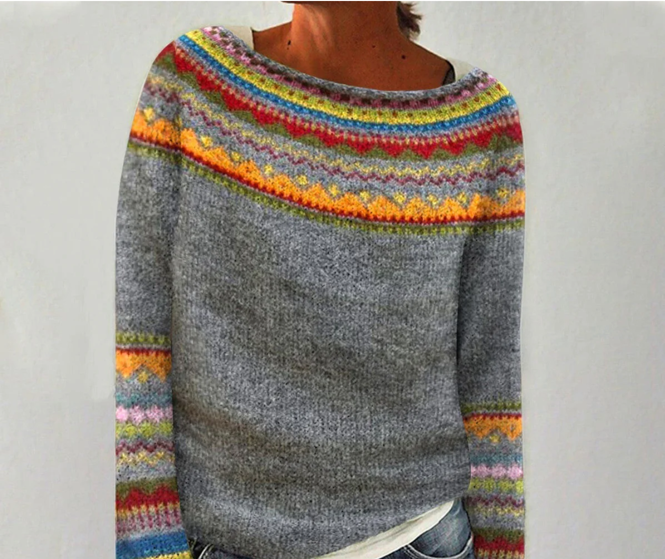 Damen - Vintage Strickpullover - Gemütlicher Stoff - Zeitloser Stil für jeden Anlass