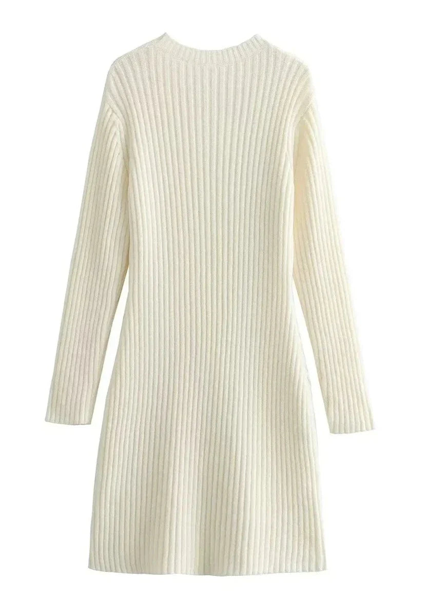 Damen - Elegantes cremefarbenes Kleid - Leichtes Material - Stilvolles Design für jeden Anlass