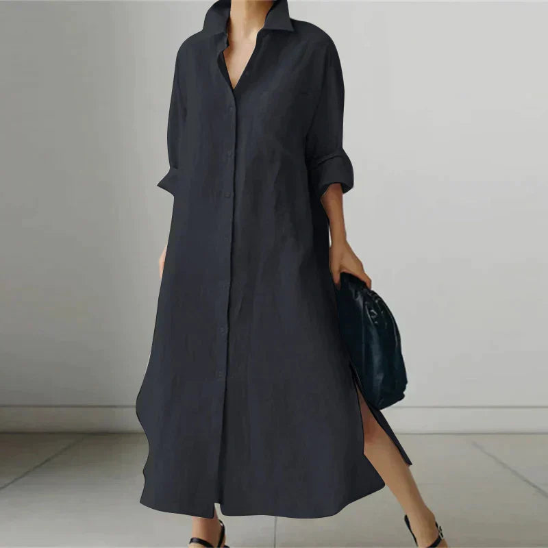 Damen - Hemdkleid - Knopfleiste und Schlitz - Elegante Passform für jeden Anlass