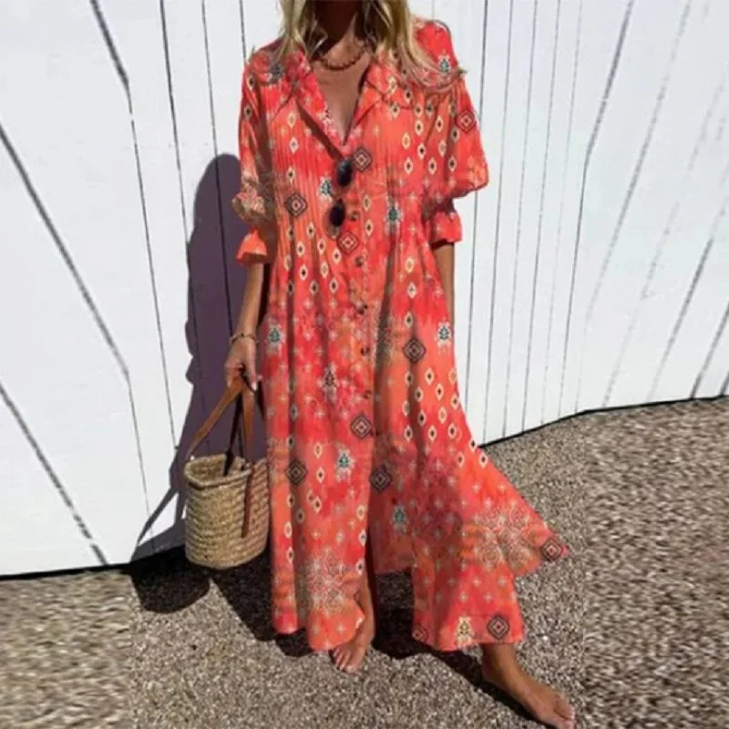 Damen - Boho Maxikleid - V-Ausschnitt - Stilvoll & Fließend - Ideal für Sommer-Events