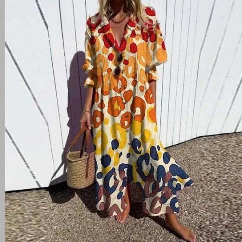 Damen - Boho Maxikleid - V-Ausschnitt - Stilvoll & Fließend - Ideal für Sommer-Events