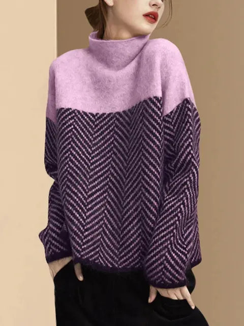 Damen - Hoher Kragen Pullover - Weicher Strickstoff - Modischer Komfort für jeden Anlass