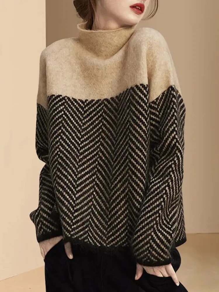 Damen - Hoher Kragen Pullover - Weicher Strickstoff - Modischer Komfort für jeden Anlass