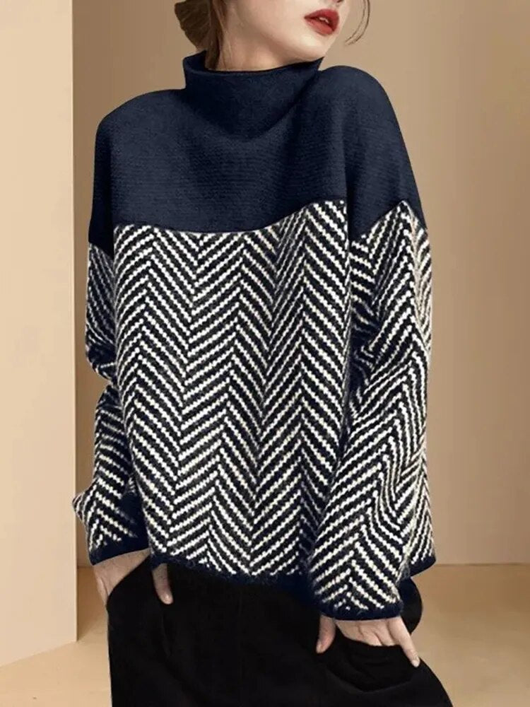 Damen - Hoher Kragen Pullover - Weicher Strickstoff - Modischer Komfort für jeden Anlass