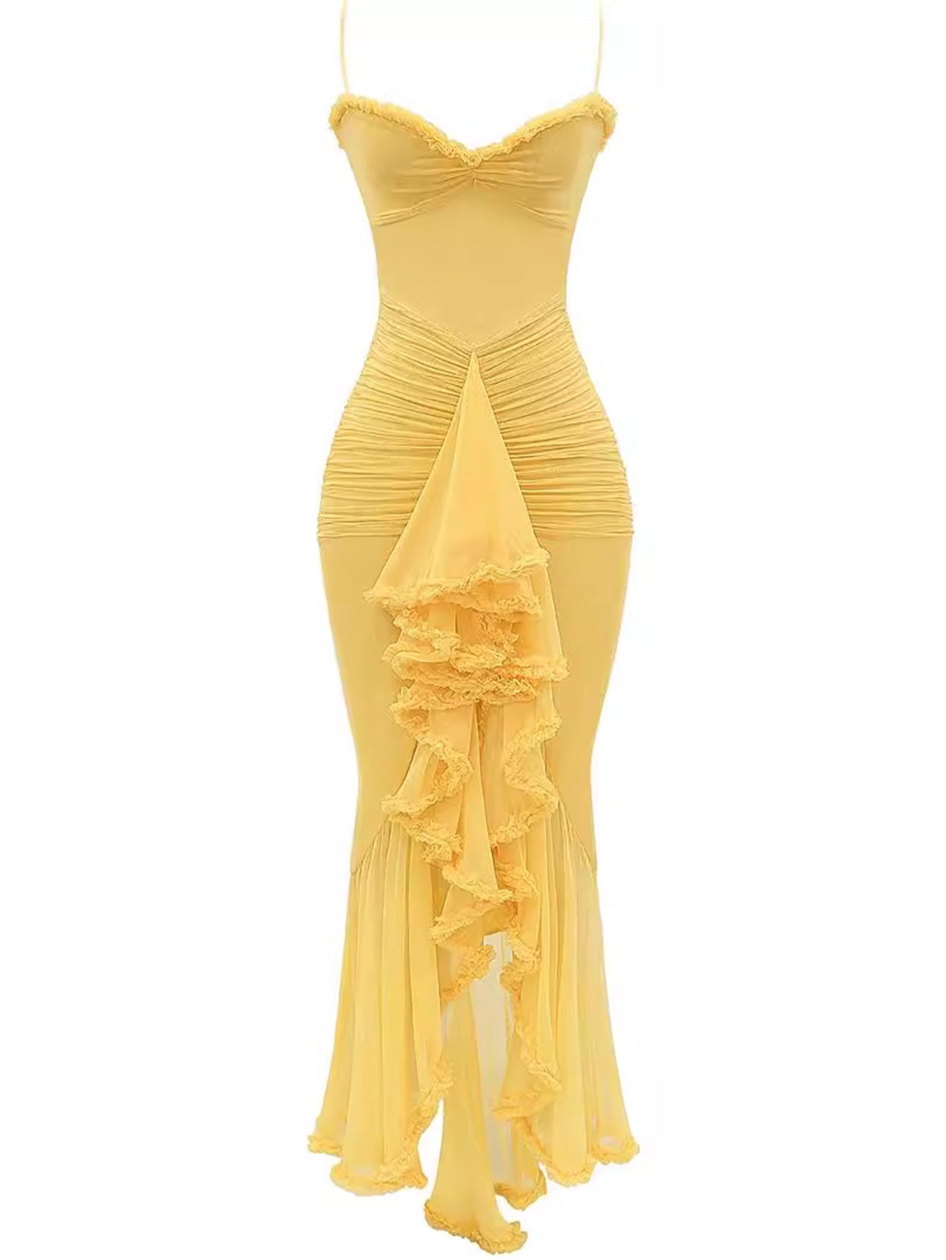 Anabella | Spaghetti-Träger Rüschen Maxikleid
