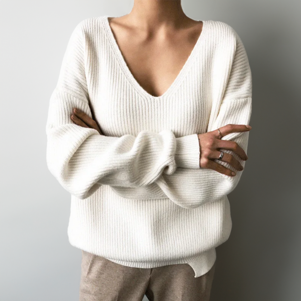 Damen - Bequemer V-Ausschnitt Pullover - Weicher Strick - Stylische Alltagskleidung