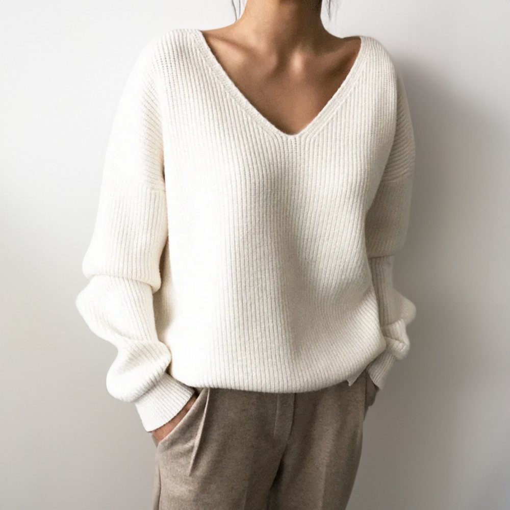 Damen - Bequemer V-Ausschnitt Pullover - Weicher Strick - Stylische Alltagskleidung