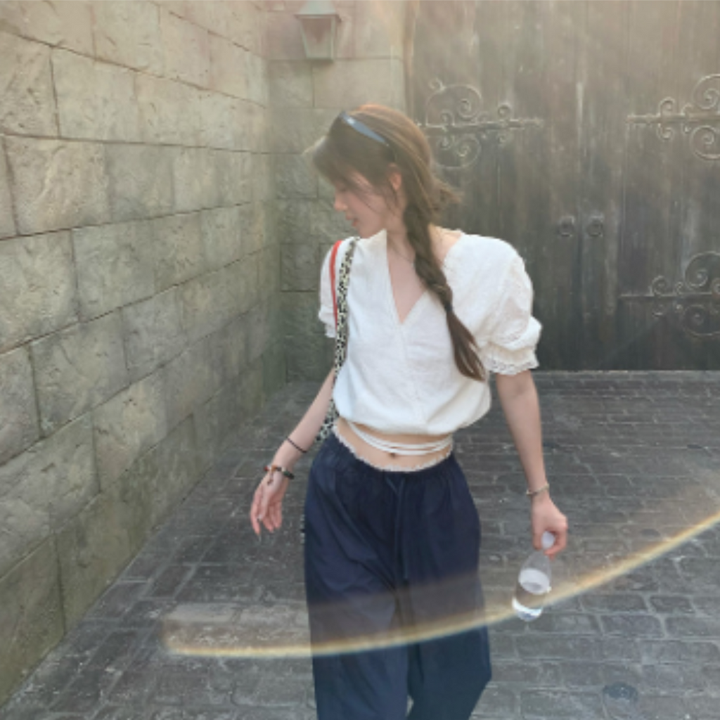 Damen Weiße V-Ausschnitt Oktoberfest Dirndl Bluse