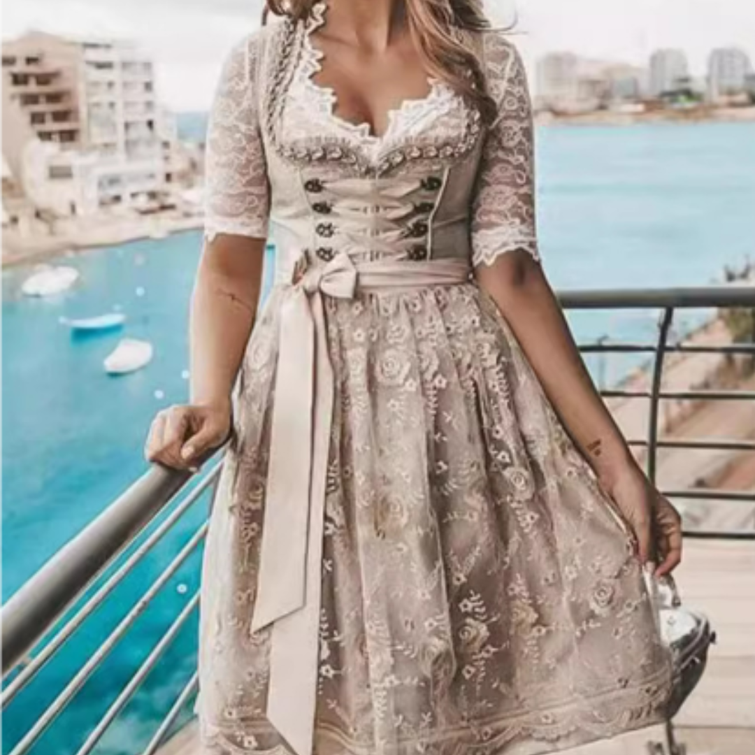 Damen Festliches Beige Oktoberfest Dirndl Kleid