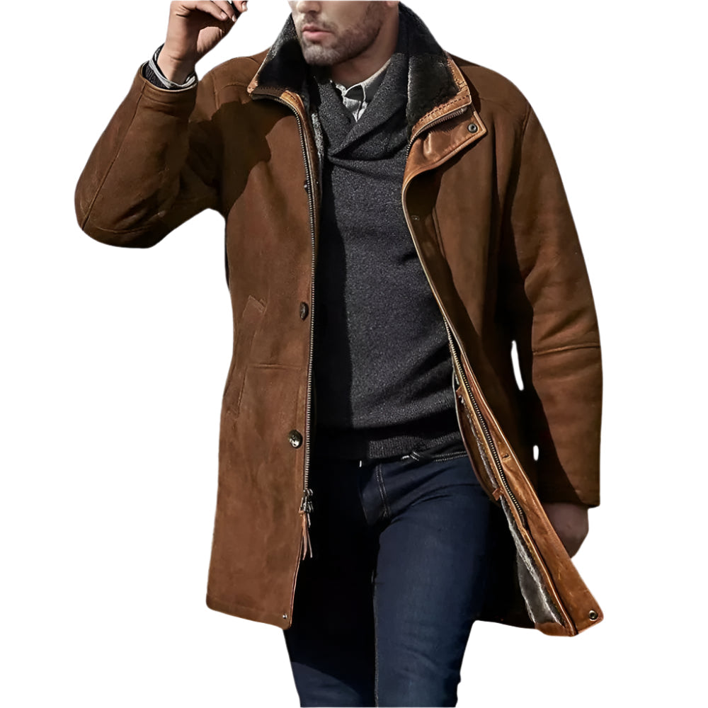 Herren - Jacke - Vintage Wildleder - Fleece-Futter - Stilvolle und Bequeme Jacke für jede Gelegenheit