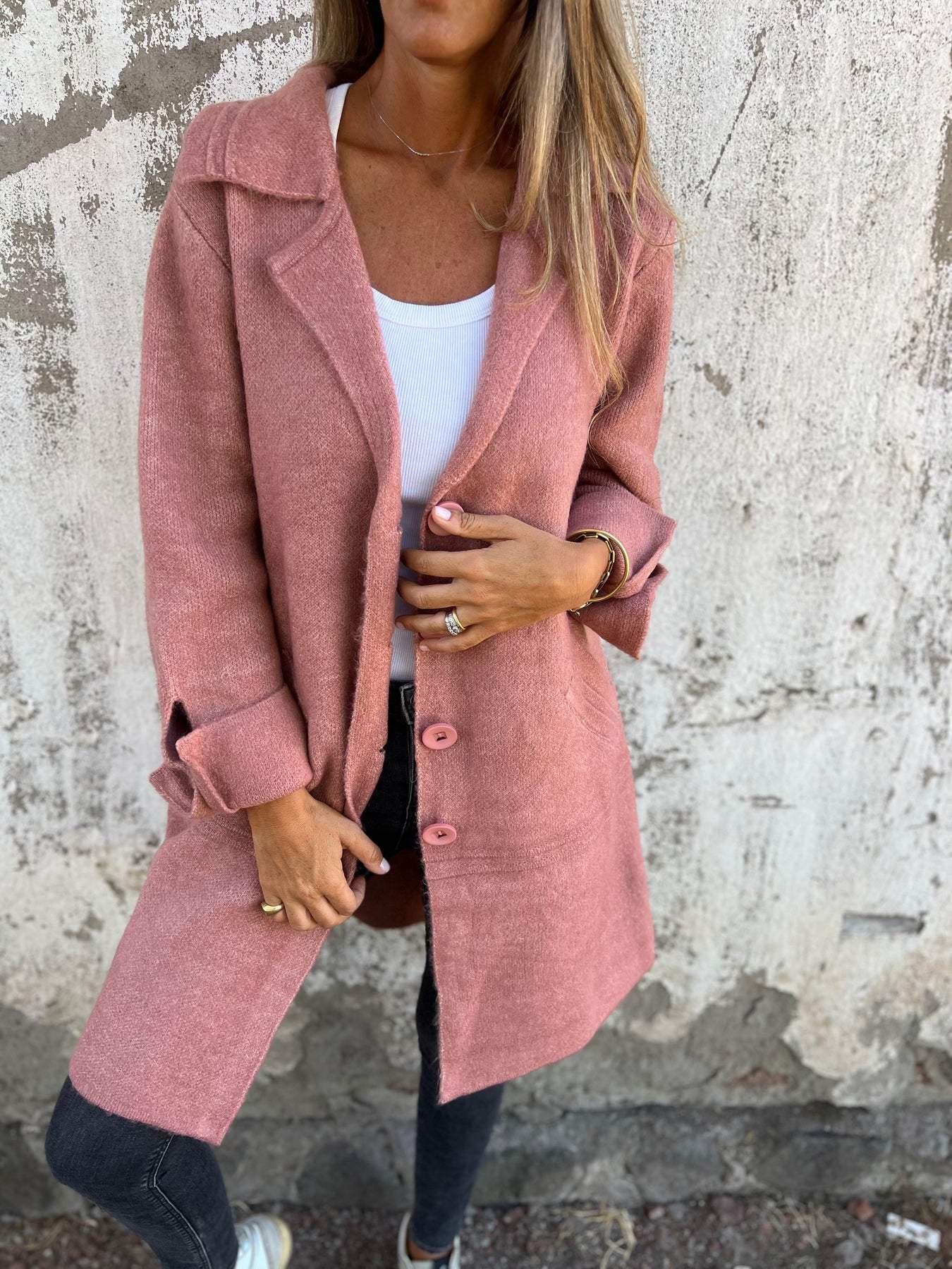 Damen - Lässiger langer Mantel - Manschetten - Stylische & bequeme Outerwear für jeden Anlass
