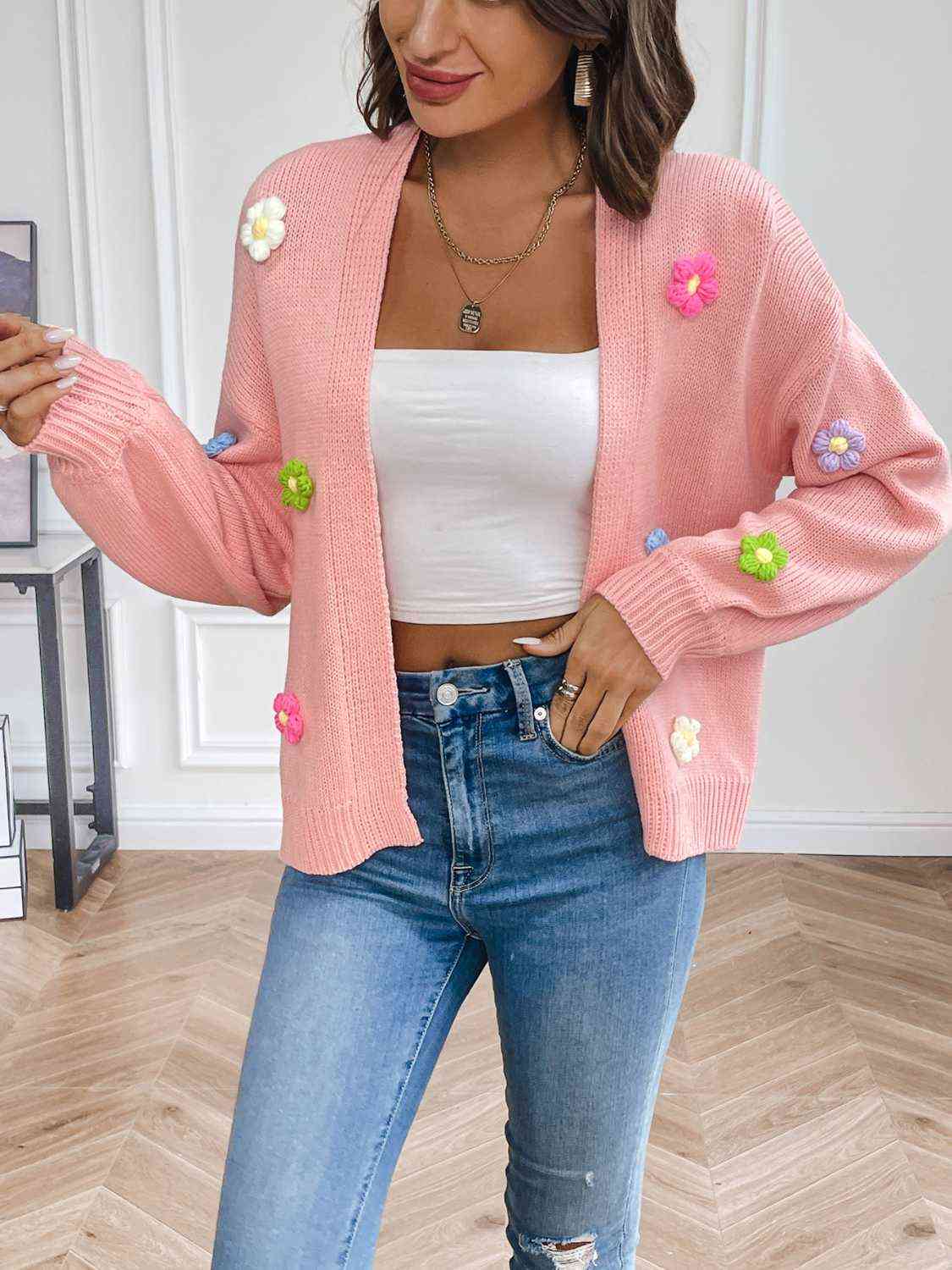 Frauen - Floraler Cardigan - Leicht und stilvoll mit langen Ärmeln - Offene Vorderseite für jedes Outfit