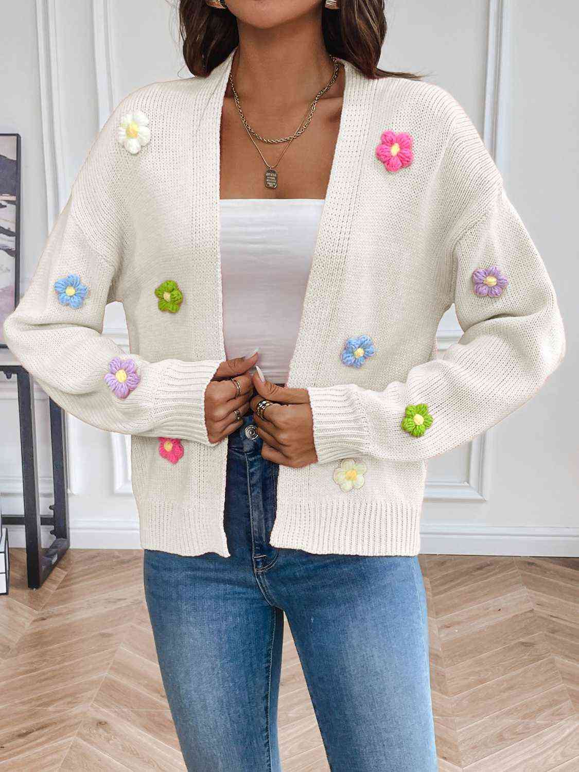 Frauen - Floraler Cardigan - Leicht und stilvoll mit langen Ärmeln - Offene Vorderseite für jedes Outfit
