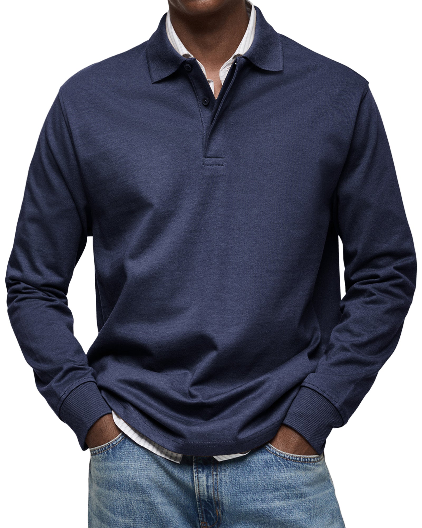 Herren - Langarm-Poloshirt - Lässiger Baumwollstrick - Smart Casual Top