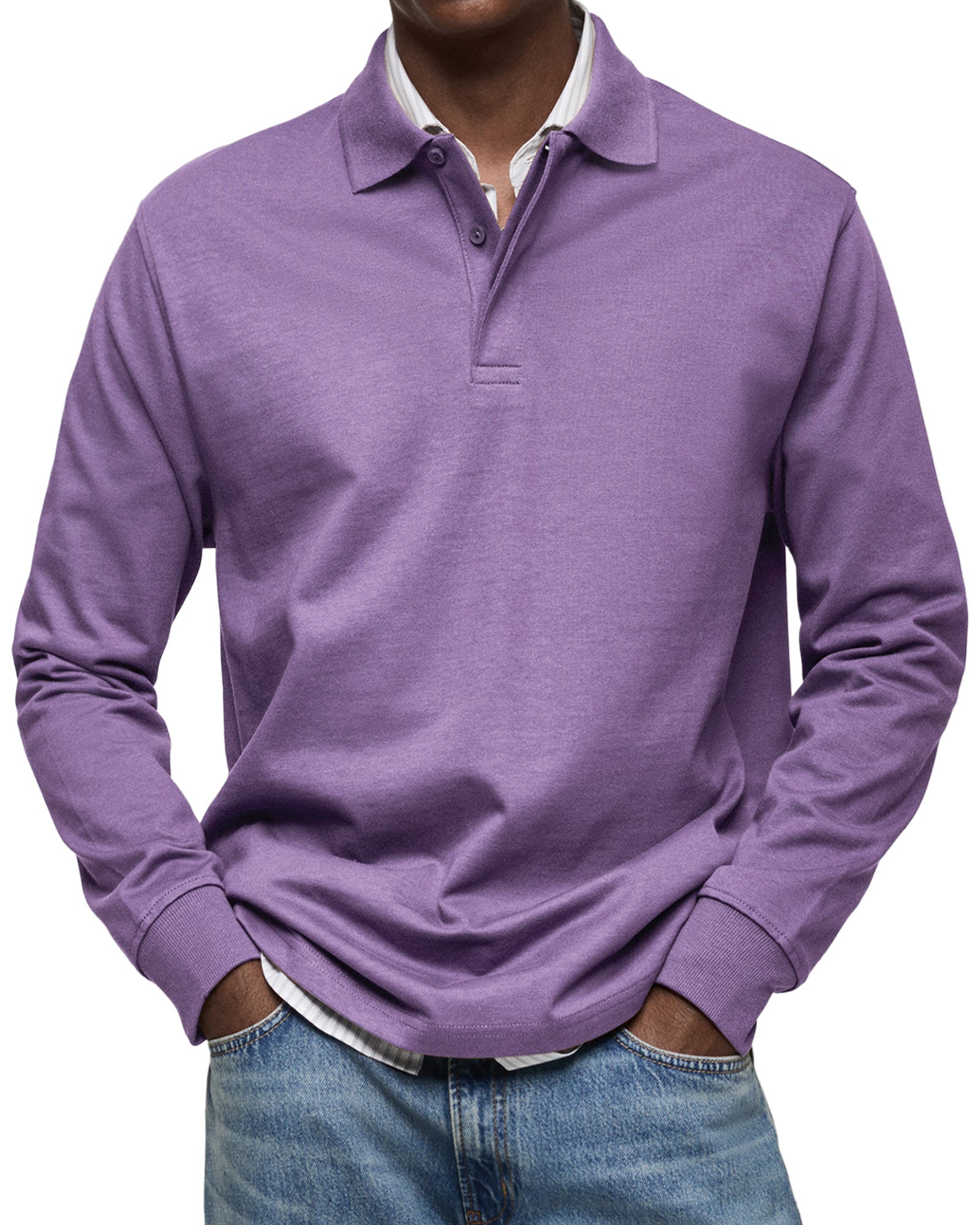 Herren - Langarm-Poloshirt - Lässiger Baumwollstrick - Smart Casual Top